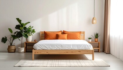 Modern and Minimalist Bedroom Interior with Plants and Natural Light