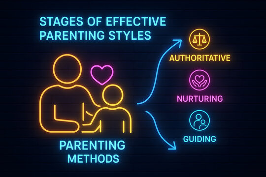 Effective Parenting Stages with Neon Elements for Family Education Resources