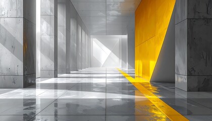 Modern Concrete Interior with Yellow Accent and Geometric Design