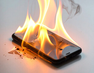 発火するスマホと炎の危険シーン。