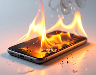 発火するスマホと炎の危険シーン。