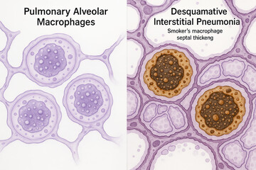 Illustration of Pulmonary Alveolar Macrophages and Desquamative Interstitial Pneumonia