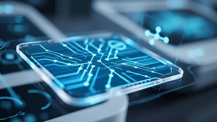 A high-tech interface displays futuristic technology with a focus on circuit patterns, where the technology emphasizes connectivity. The glowing interface showcases advanced techno - Powered by Adobe