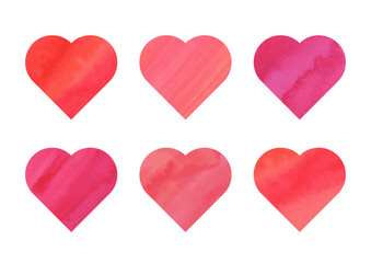 水彩テクスチャのある赤色のハートのセット素材