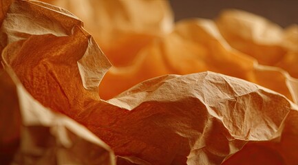 Close-up of crumpled, light orange paper