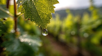 Dewdrop on a grapevine leaf