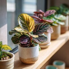 Plants in ceramic pots on a windowsill