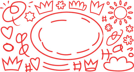 Hand drawn doodle element set in red for decoration designs