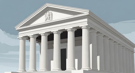 Obraz premium Classical Greek Temple Illustration with Doric Columns and Pediment.
