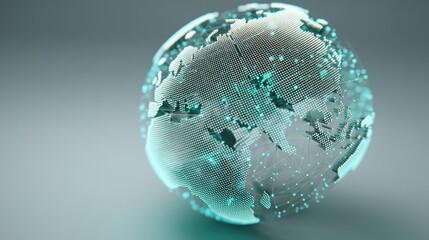 Digital globe representation with interconnected network of dots and light effects, symbolizing global connectivity and technological advancement.