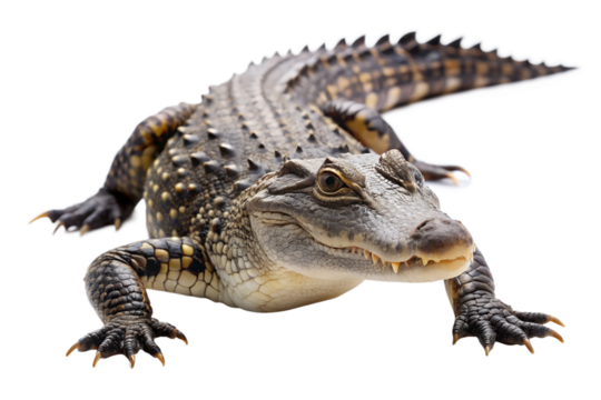 Fierce alligator with open mouth and sharp teeth isolated on transparent background