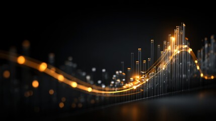 Abstract visualization of glowing data lines and digital representations of statistics illuminated against a dark background
