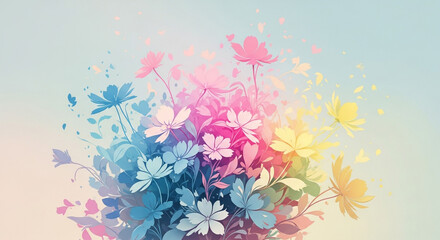 Delicate colorful flowers create a vibrant spring mood, perfect for invitations, greetings, or adding a touch of beauty to any project