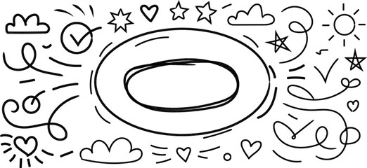 Hand drawn vector doodles with circle frame for infographics design element