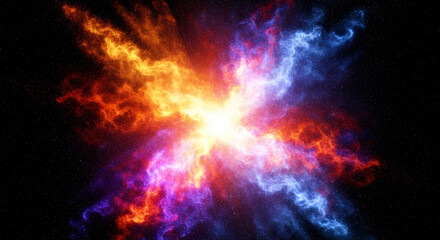 Stunning vibrant cosmic explosion of light and energy in deep space, brilliant nebula with fiery orange and cool blue tones, perfect for sci-fi projects