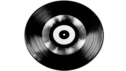 Black vinyl record, white center, abstract design