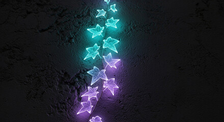 Stunning neon ivy glowing against dark textured wall creates a modern, vibrant atmosphere perfect for edgy designs and unique artistic projects