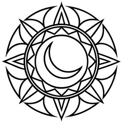 Minimalist Tribal Moon Mandala Outline Vector Design Isolated on White