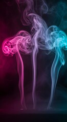 Wisps of pink and blue smoke forming abstract shapes against a dark background image photo of Portrait