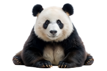 Cute giant panda sitting upright isolated on transparent background