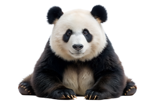 Cute giant panda sitting upright isolated on transparent background