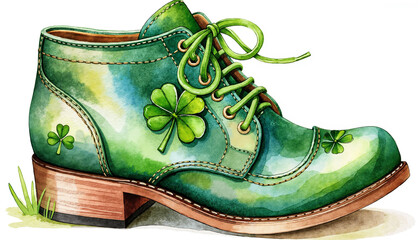 Green shoe decorated with clover leaves for St. Patrick's Day  