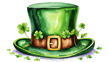 Green leprechaun hat decorated with shamrocks for St. Patrick's Day  