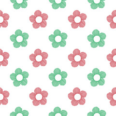 Red And Green Line Drawing Flower On White Background