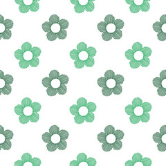 Green Line Drawing Flower On White Background
