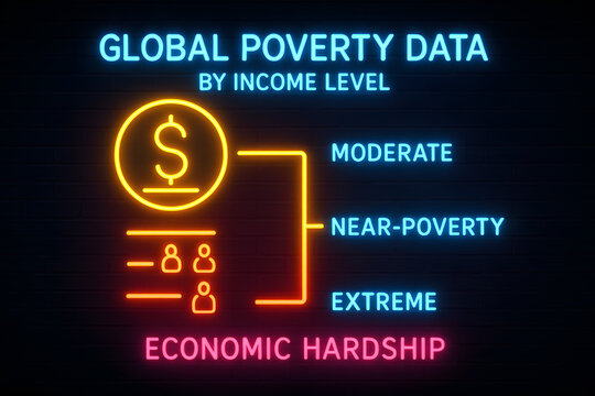 Neon Poverty Infographic with Global Development Issues for Social Studies