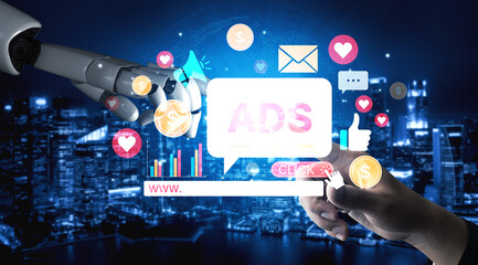 Obraz premium AI drives digital marketing and online ads with smart targeting, content automation, and ROI tracking for business growth. Artificial intelligence spline