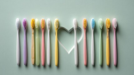 Colorful toothbrushes arranged in heart shape for dental care promotion,National Brush Day