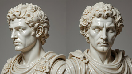 Porcelain bust sculptures with intricate details and classical style