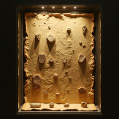 Ancient parchment fragments in museum display