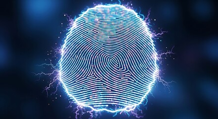 Digital Fingerprint Security Technology Concept Glowing Blue.