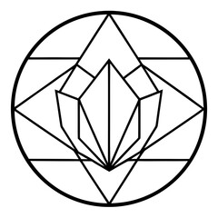 Sacred Geometry Lotus Prism Circle Line Art Vector Illustration White Background