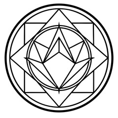 Sacred Geometry Lotus Prism Circle Line Art Vector Illustration White Background