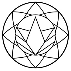 Sacred Geometry Lotus Prism Circle Line Art Vector Illustration White Background