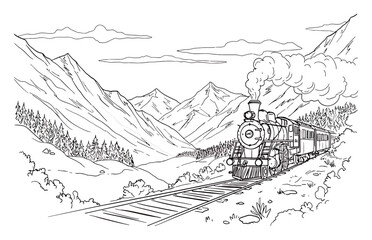 Fototapeta premium Steam Train in Mountain Valley Vector Art