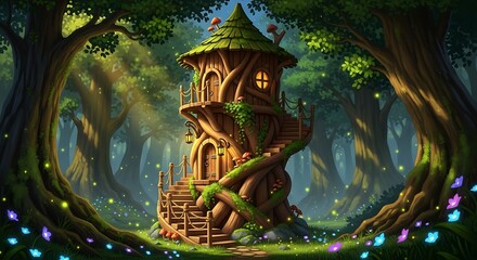 Fototapeta premium Enchanting Forest Tower - A Whimsical Woodland Retreat.