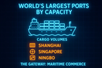Top Global Ports Infographic with Shipping Hubs and Maritime Trade Data for Logistics Planning
