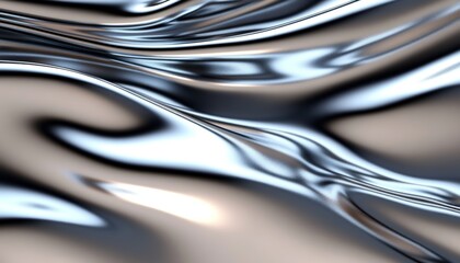 Sleek Metallic Silver Abstract Reflection Texture with Liquid Chrome Waves and Modern Mirror Design