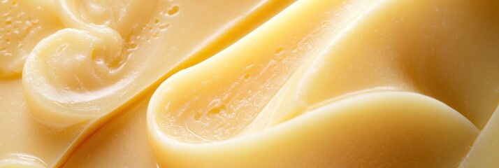 Creamy texture of fresh butter with smooth swirls captured up close during a bright kitchen setting in the afternoon light