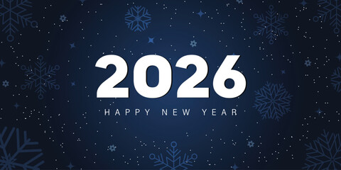 Happy New Year 2026.New Years banner,poster with snowflakes and other elements.2026 New Year greeting card isolated on blue background.Vector design