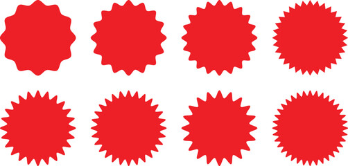 Set of red starburst. Sale sticker. Price tag. Starburst sticker. Blank flat starburst sunburst sticker. Starburst badges