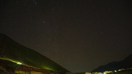 Starry Sky Time Lapse Over Bridge - Night Astronomy Photography
