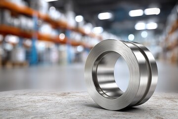 Close-up view of a stainless steel ring in a modern warehouse environment during daylight