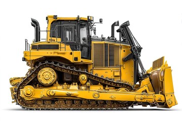 Heavy duty bulldozer parked on construction site showcasing its large tracks and robust design during the day