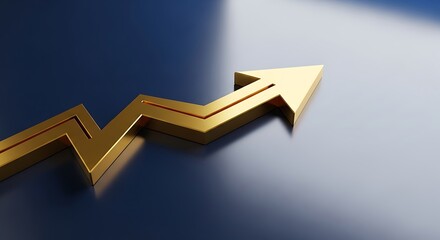 Golden arrow graph trending upwards on blue background