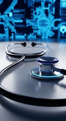 Modern stethoscope with futuristic blue background